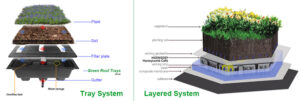 Discover the differences between Layered and Tray Green Roof Systems. Learn how Hoensoey Cells enhance water management in layered systems, and explore the innovative HT-508 Modular Green Roof Trays for flexible and efficient urban greening.