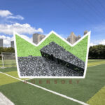 This image captures a synthetic turf field during active play in various weather conditions, demonstrating all-weather usability thanks to efficient drainage and cooling solutions.